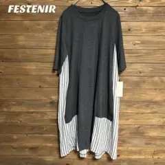 ♦︎【FESTENIR 】新品未使用カットソーワンピース 七分袖 グレー M