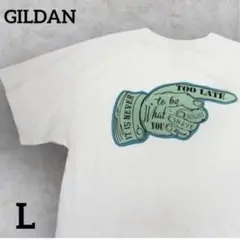 GILDAN バックプリント Tシャツ 指差しデザイン ホワイト L