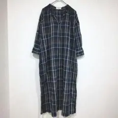 ハンプティダンプティ　ロングシャツワンピース　チェック　スキッパー　綿100%