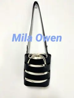 ミラオーウェン　ショルダーバッグ　黒ベルト　MilaOwen 夏　かごバック　布