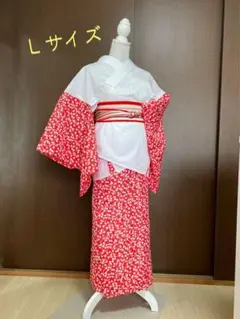 二部式長襦袢 Lサイズ 赤 花柄