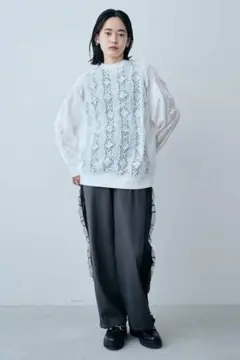 MEDE19F　フリル遣いのサイドラインパンツ L