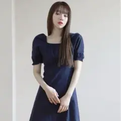 bymunir 半袖 スクエアネック ミニワンピース