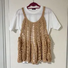 かぎ針編みのキャミソール ハンドメイド オレンジ