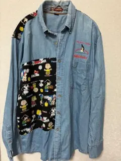 HARRITON ハリトン デニムシャツ ピーナッツ キャラクター パッチワーク