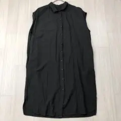 リネン混 レーヨン コットン フレンチスリーブ シャツワンピース M