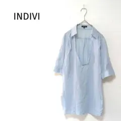 インディヴィ　スキッパーシャツ　ブラウス　プルオーバー　M　2WAY　日本製