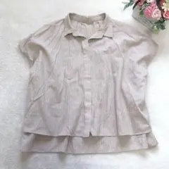 ファーリーレート フレンチスリーブシャツ リネン ストライプ シンプル 可愛い
