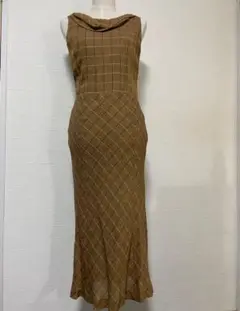 YORK LAND 茶系チェック ロングワンピース