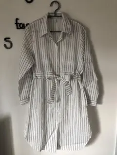 未使用 ウエストリボンストライプ柄 シャツワンピース