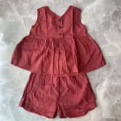 赤 コットン トップスとショートパンツセット