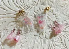 ＊ お花付き＊ シャカシャカ　チャーム　２点set ハンドメイド
