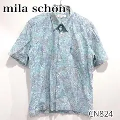 mila schon ミラショーン 魚柄 波柄 総柄 半袖 シャツ 寒色系