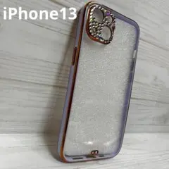 【iPhone13】 iPhoneケース ソフト ストーン ビジュー ライラック