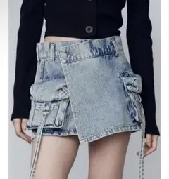 【美品】EMODA カーゴラップショートパンツ デニムスカート　M