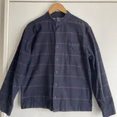 ネイビー チェック柄 長袖シャツ M