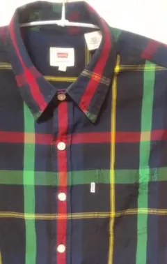 Levi'sリーバイス 半袖チェックシャツ ネイビーS マドラスチェック