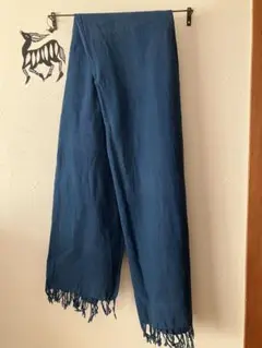 綿100%＊インド藍染ダークブルー フリンジ付きストール