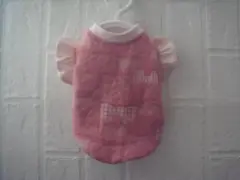 胴36 ハンドメイド りぼん柄タンクトップ フリル袖 ピンク 犬服
