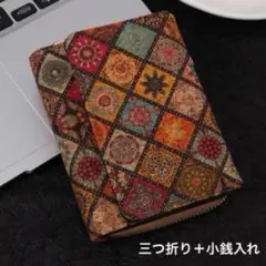 木目調幾何学三つ折り財布（D）ウォレットサイフカードケース小銭入れ別々034