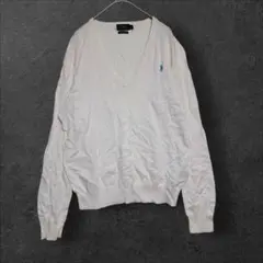 Q7　ぴ　ラルフローレン Vネックセーター ホワイト　メンズL
