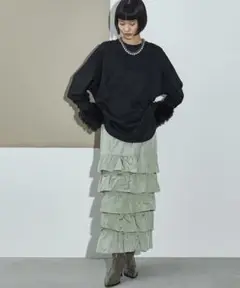 THE YOn ナイロンフリルティアードスカート ロングスカート ザヨン