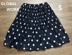 キッズ　スカート　ドット柄プリーツ　裏地あり　ネイビー　GLOBAL WORK