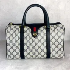 美品 GUCCI オールドグッチ シェリーライン ボストンバッグ ネイビー