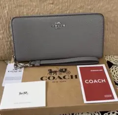 新作 人気色COACH コーチ ストラップ付き長財布 グレー オシャレ