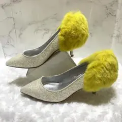 ツルバイマリコオイカワ ピンヒール グリッター ファー 22.5cm 23