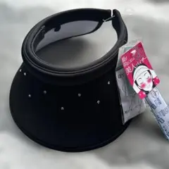 ラメ入りレディースサンバイザー　ブラック UVカット90% 56-58cm