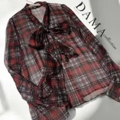 未使用タグ付♡ ダーマコレクション シルク シースルー リボン チェック シャツ