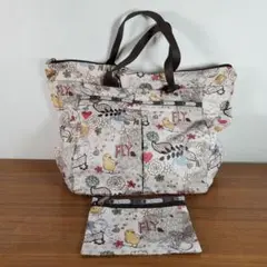 LESPORTSAC レスポートサック トートバッグ ポーチ付き 総柄 白