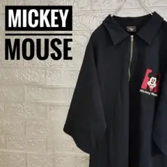 ディズニーミッキーマウスMickey　刺繍ロゴ古着ポロシャツ紺XL