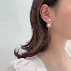 o34【数量限定】ヒット商品 パール ゴールド チェーン ピアス 韓国