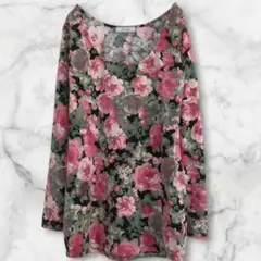 【ディライル ノアール】総柄　花柄　クルーネック　ロングTシャツ　Sサイズ