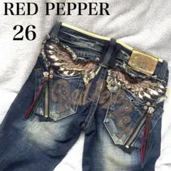 ☆Red Pepper☆ 希少 27 レッドペッパーブーツカット デニム y2k REDPEPPER - レッドペッパー ゴールドパッチ 蝶刺繍 ダメージ