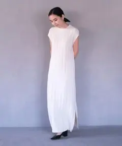 AKTEアクテ ❇︎ワイドリブIラインニットワンピース オフホワイト