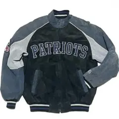 NFL ペイトリオッツ　フェイクレザー　スタジャン　ラグラン　ノーカラー