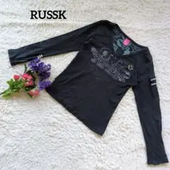 RUSSKラスケー 【Ｖネック】【ロゴ】【コットン100%】長袖　M