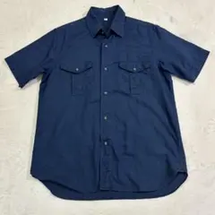 ユニクロ リネンコットン混 半袖シャツ L ネイビー