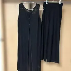 ブラック カギアミ透け感 セットアップ パンツしまむら