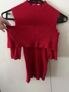 AandCouture リブ編みオフショルダー赤トップス サイズ2