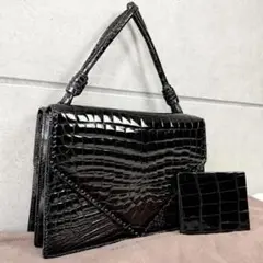 極美品 ボッテガヴェネタ クロコダイル ハンドバッグ ダブルフラップ 鏡付き
