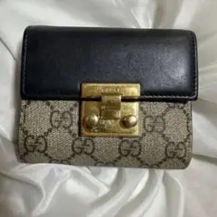 グッチ GUCCI 三つ折り財布 GGスプリーム パドロック ミニ ウォレット
