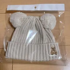 【新品未使用】POLOベージュ ポンポン付きニット帽 クマ刺繍