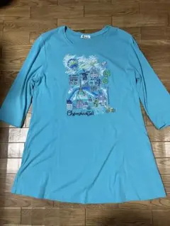 Chamois 水色 グラフィックプリント 五分袖 Ｌ (シミあります)