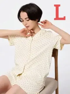 完売 GU / コットンブレンドリブパジャマ (半袖・ハート・Lサイズ)