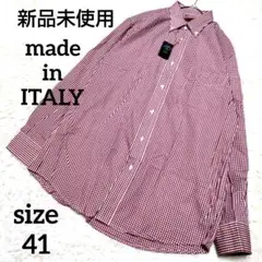 .イタリア製 メンズ長袖シャツ ボタンダウン ギンガムチェック 41 新品未使用