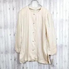 新品/PINORE ピノーレ*リネン ノーカラー ジャケット【11】キング